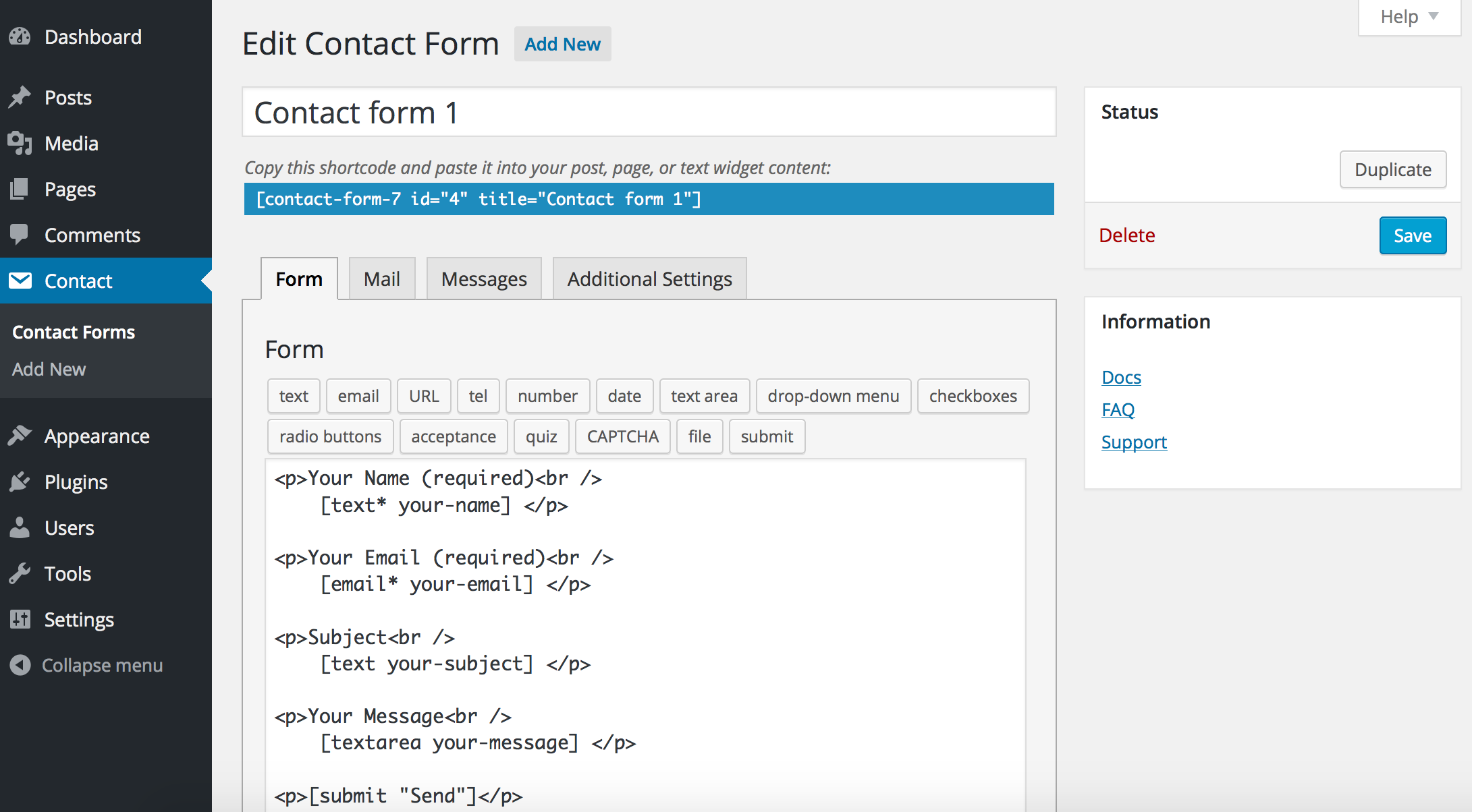 editare formular de contact